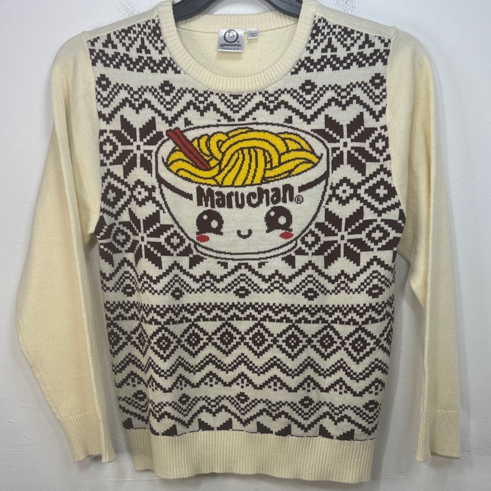 Mad Engine Maruchan Cream and Brown Crewneck Sweater Graphic